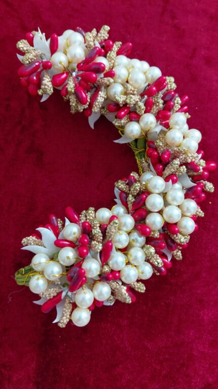 White Pearl and Red Beads Gajra