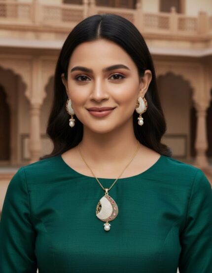 Pearl elegance Drop Pendant Set Ruby White